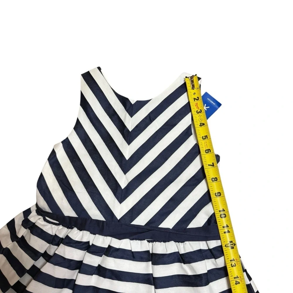 NWT Okaidi Girls Navy White Striped Fit & Flare Sleeveless Dress Size 8Y